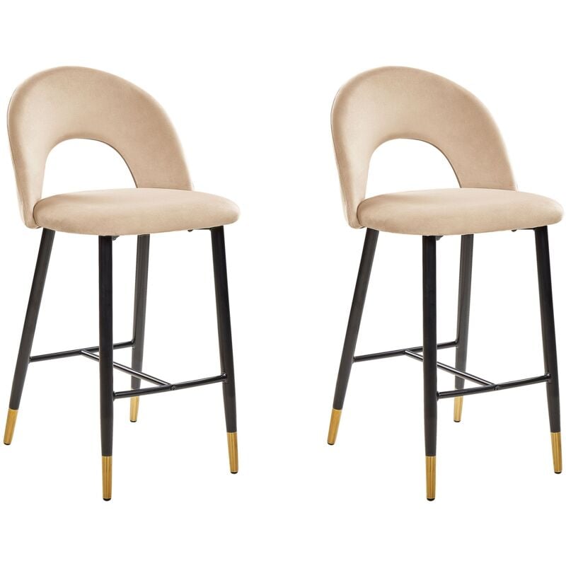 Set of 2 Bar Chairs FALTON Velvet Beige