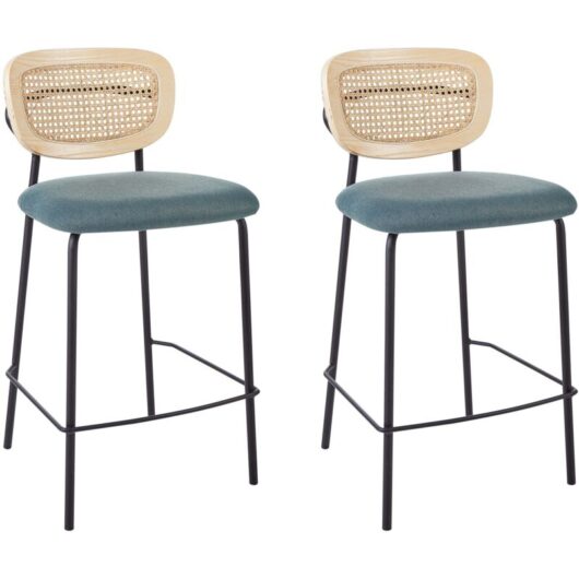 Set of 2 Bar Chairs MAYETTA Rattan Teal