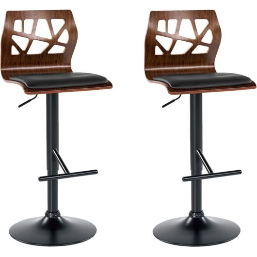 Set of 2 Bar Chairs PETERSBURG Faux Leather Swivel Black