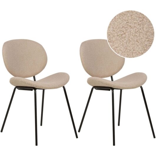 Set of 2 Chairs Boucle Iron Black Legs Armless Leg Caps Retro Design Dining Room Seating Taupe Luana