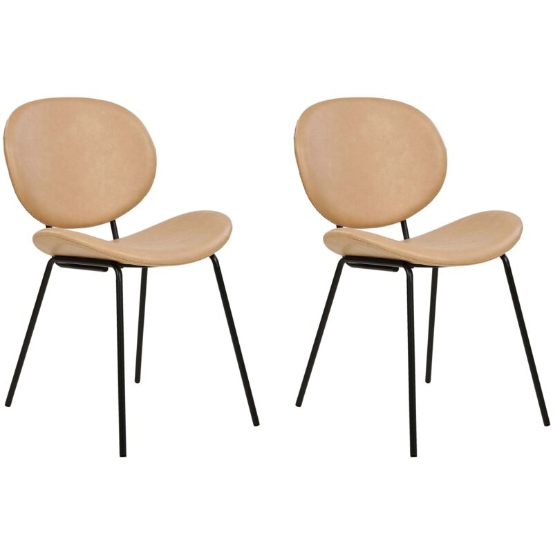 Set of 2 Chairs Faux pu Leather Iron Black Legs Armless Leg Caps Retro Design Dining Room Seating Sand Beige Luana