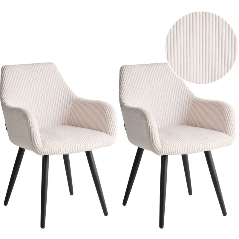Set of 2 Corduroy Dining Accent Chairs Light Beige Upholstery with Armrests Metal Base Modern Design MORI