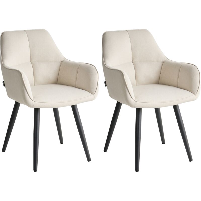 Set of 2 Dining Accent Chairs Light Beige Faux Linen Upholstery with Armrests Metal Base Modern Design TIRANO