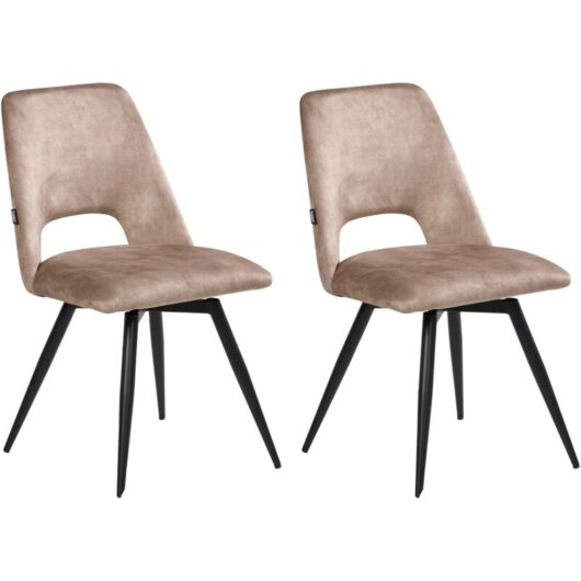 Set of 2 Dining Chairs Beige Velvet Black Iron Legs 180° Swivel Modern Upholstered Chairs HALLETT