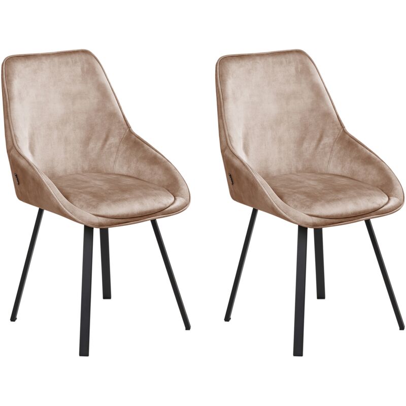 Set of 2 Dining Chairs Beige Velvet Black Iron Legs 180° Swivel Modern Upholstered Chairs TERLTON
