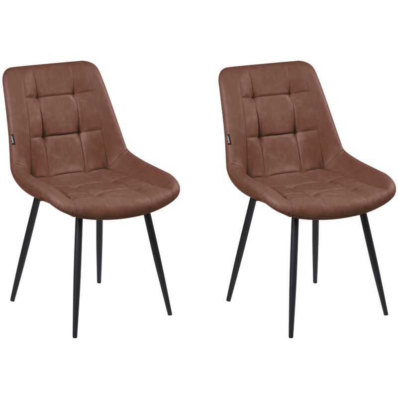 Set of 2 Dining Chairs Brown Faux Leather Black Iron Legs Modern Upholstered Chairs MELROSE