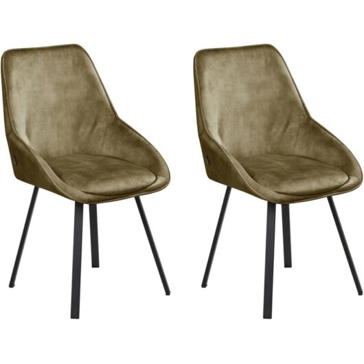Set of 2 Dining Chairs Green Velvet Black Iron Legs 180° Swivel Modern Upholstered Chairs TERLTON