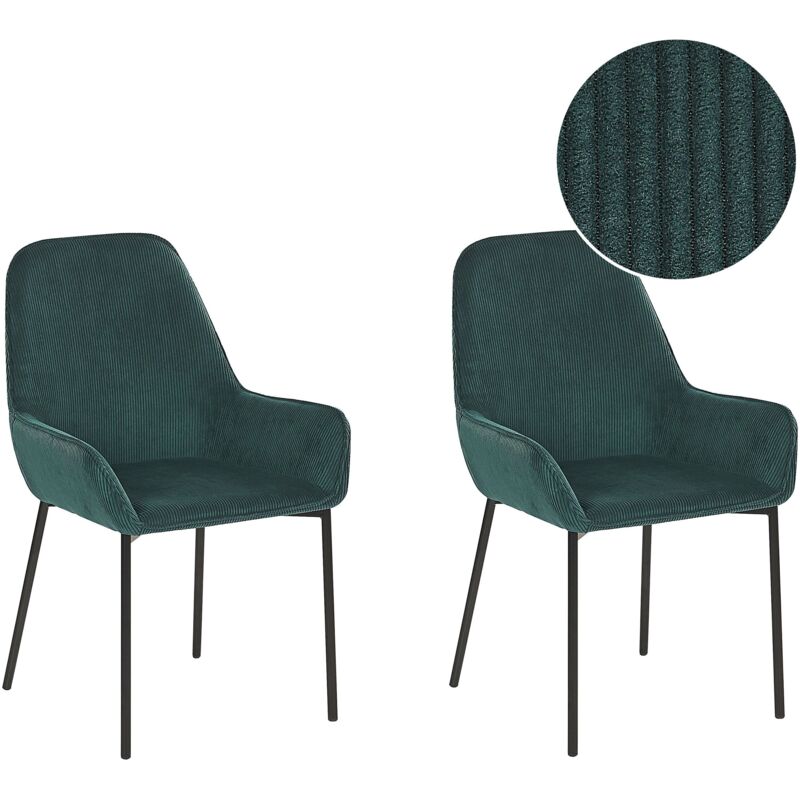 Set of 2 Dining Chairs LOVERNA Corduroy Dark Green