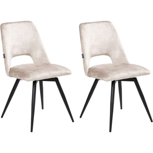Set of 2 Dining Chairs Light Beige Velvet Black Iron Legs 180° Swivel Modern Upholstered Chairs HALLETT