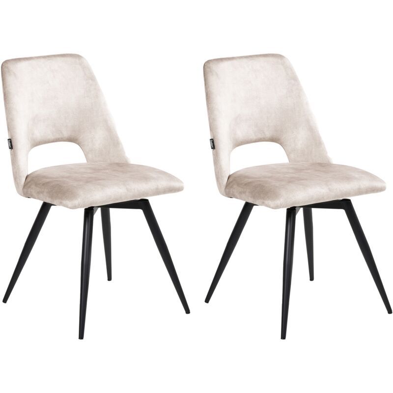 Set of 2 Dining Chairs Light Beige Velvet Black Iron Legs 180° Swivel Modern Upholstered Chairs HALLETT