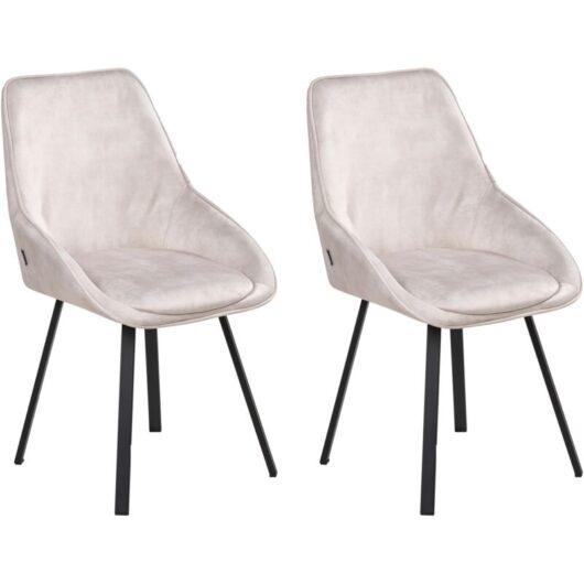 Set of 2 Dining Chairs Light Beige Velvet Black Iron Legs 180° Swivel Modern Upholstered Chairs TERLTON