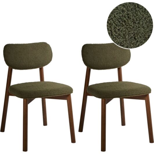 Set of 2 Dining Chairs MILLS Boucle Dark Green