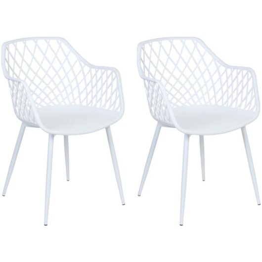 Set of 2 Dining Chairs Synthetic Seat Metal Legs White Nashua ii