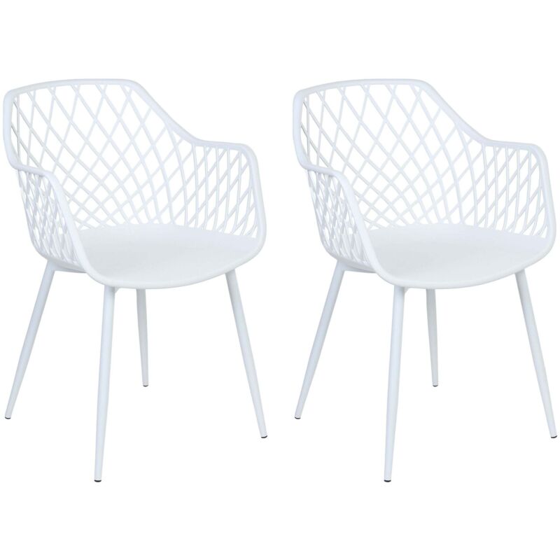 Set of 2 Dining Chairs Synthetic Seat Metal Legs White Nashua ii