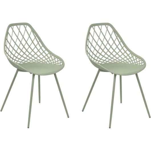 Set of 2 Dining Chairs Synthetic Seat Net Design Back Green Canton ii
