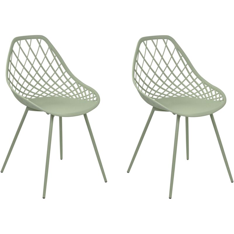 Set of 2 Dining Chairs Synthetic Seat Net Design Back Green Canton ii