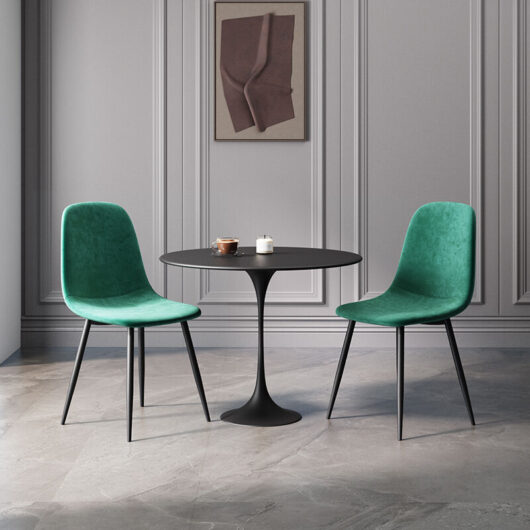 Set of 2 Dining Chairs - Velvet Upholstered, Ergonomic Curved Back & Sturdy Metal Legs, 43x44x85cm, Green, Mondeer
