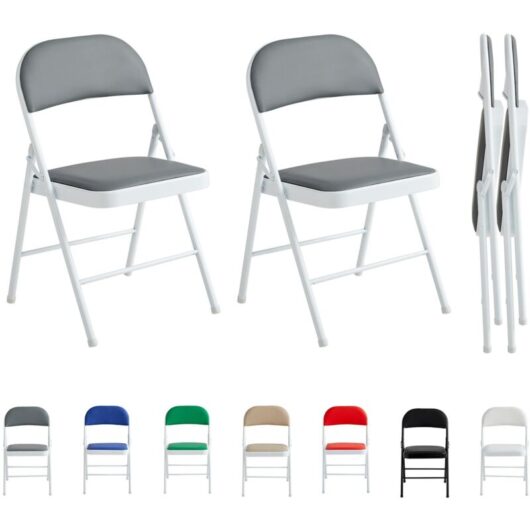 Set of 2 Faux Leather Foldable Chair with Metal Frame and Padded Seat GREY