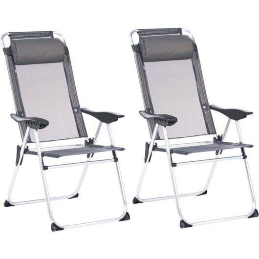 Set of 2 Folding Garden Chairs Grey Aluminium Frame Adjustable Backrest Textile Matt Anodized Modern Outdoor ASINE