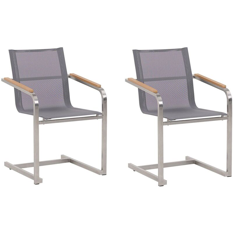 Set of 2 Garden Chairs COSOLETO Stainless Steel Grey