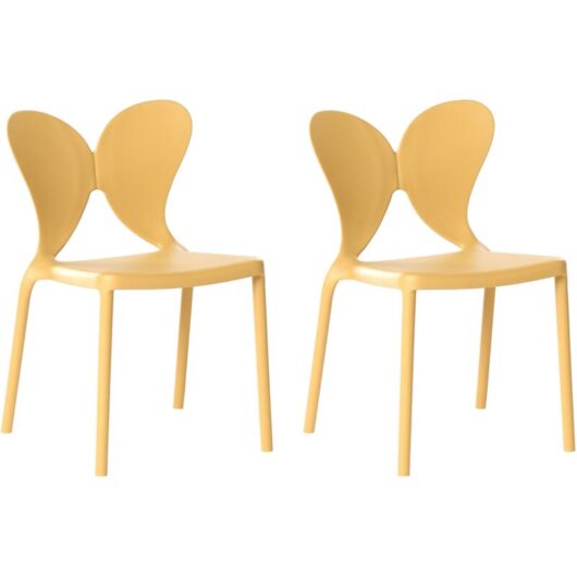Set of 2 Garden Chairs Yellow Synthetic Material Plastic Indoor Outdoor Garden Butterfly Backrest Dining Room Modern Minimalist Style LARISSA