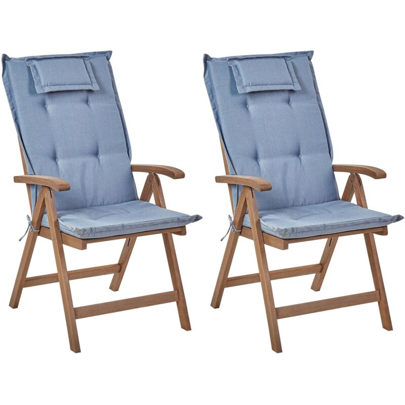 Set of 2 Garden Chairs with Cushions AMANTEA Acacia Wood Blue