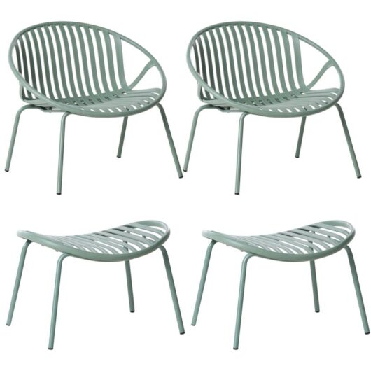 Set of 2 Garden Chairs with Footstools Green Plastic Seats Steel Legs UV Resistant Retro Style CASPERIA