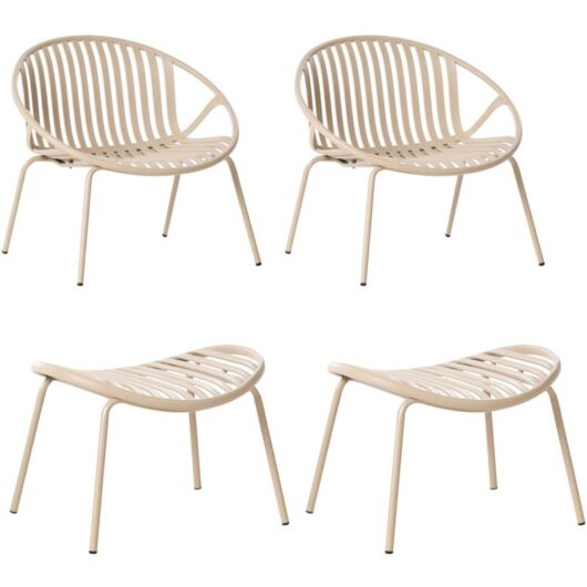 Set of 2 Garden Chairs with Footstools Sand Beige Plastic Seats Steel Legs UV Resistant Retro Style CASPERIA
