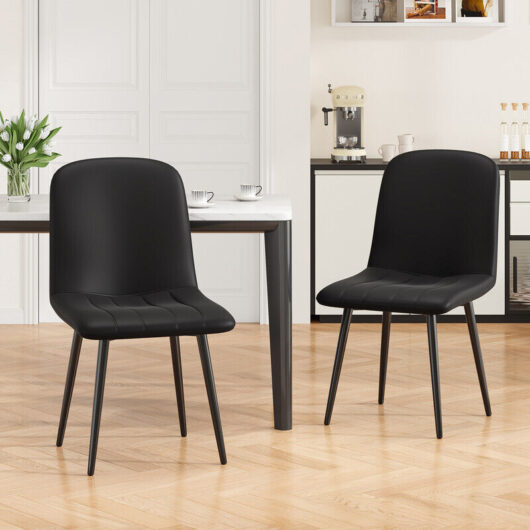 Set of 2 Modern Dining Chair Leather Upholstered with Metal Frame for Home, Office, and Café, Black