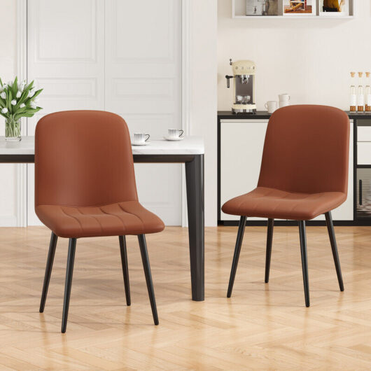 Set of 2 Modern Dining Chair Leather Upholstered with Metal Frame for Home, Office, and Café, Brown