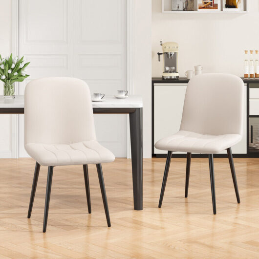 Set of 2 Modern Dining Chair Leather Upholstered with Metal Frame for Home, Office, and Café, White