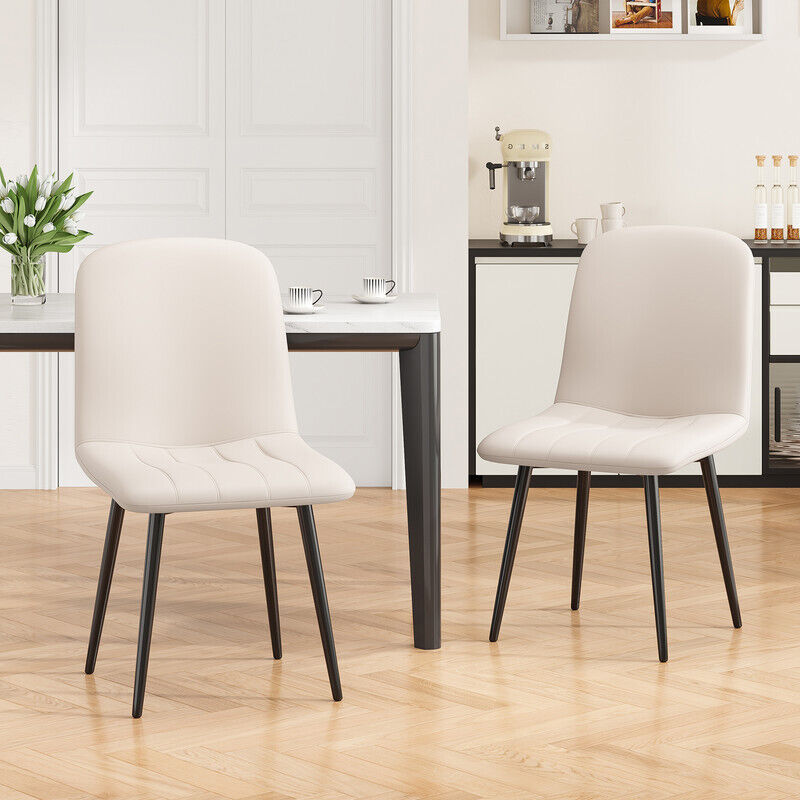 Set of 2 Modern Dining Chair Leather Upholstered with Metal Frame for Home, Office, and Café, White