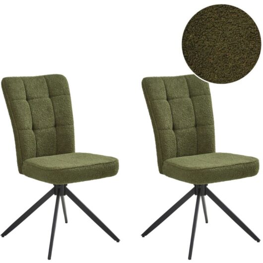 Set of 2 Swivel Dining Chairs Green Boucle Upholstery Metal Legs Base Dining Room RYAN
