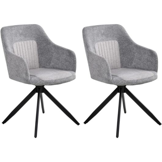Set of 2 Swivel Dining Chairs Grey Fabric Water-Repellent Upholstery Metal Legs Base Two Colours Dining Room LIKELY
