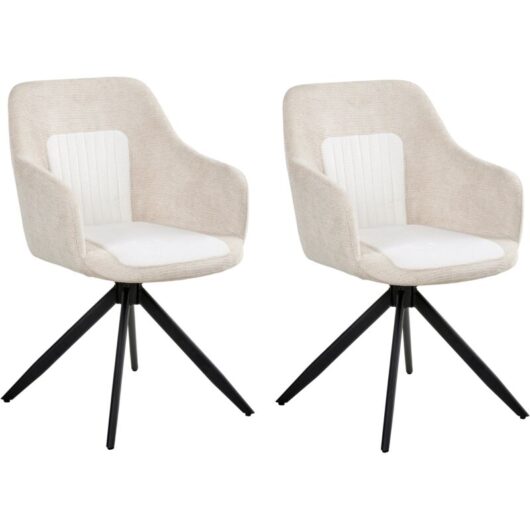 Set of 2 Swivel Dining Chairs Light Beige Fabric Water-Repellent Upholstery Metal Legs Base Two Colours Dining Room LIKELY