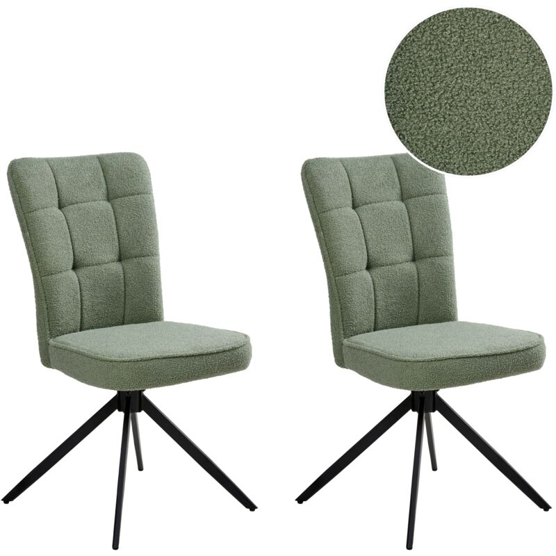 Set of 2 Swivel Dining Chairs Light Green Boucle Upholstery Metal Legs Base Dining Room RYAN