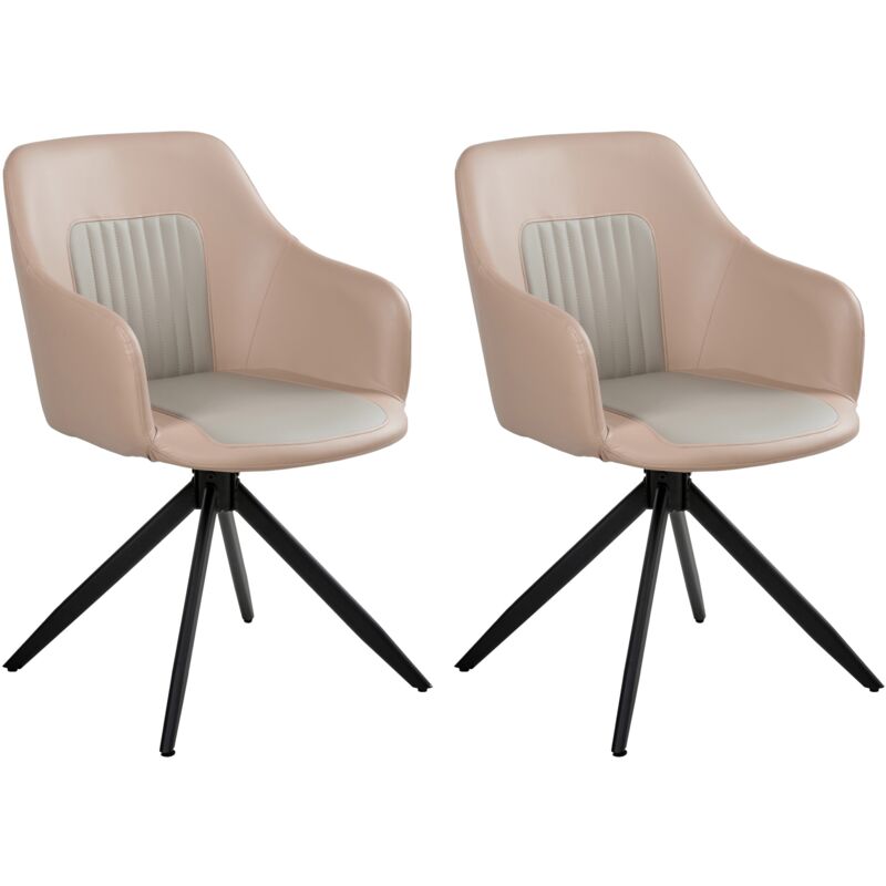Set of 2 Swivel Dining Chairs Sand Beige Faux Leather Upholstery Metal Legs Base Two Colours Dining Room LIKELY