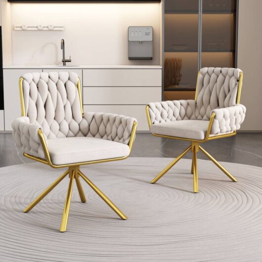 Set of 2, Velvet Dining Chair, Armchair, Single Luxurious Living Room and Bedroom Swivel Chair, Leisure Swivel Chair with Four Metal Support Legs,