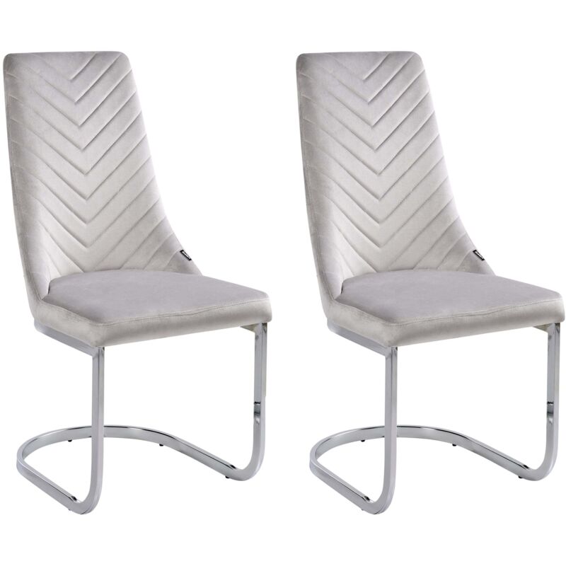 Set of 2 Velvet Dining Chairs Armless High Back Cantilever Chairs Grey Altoona