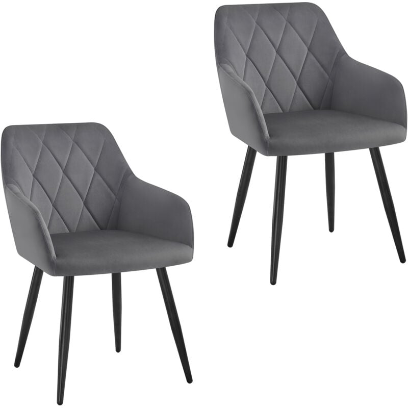 Set of 2pcs Kitchen Dining Chairs Velvet Armchairs with Metal Legs Dark Grey - Woltu