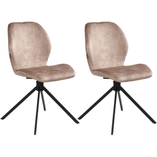 Set of 4 Dining Chairs Beige Velvet Black Iron Legs 180° Swivel Modern Upholstered Chairs MORRISON