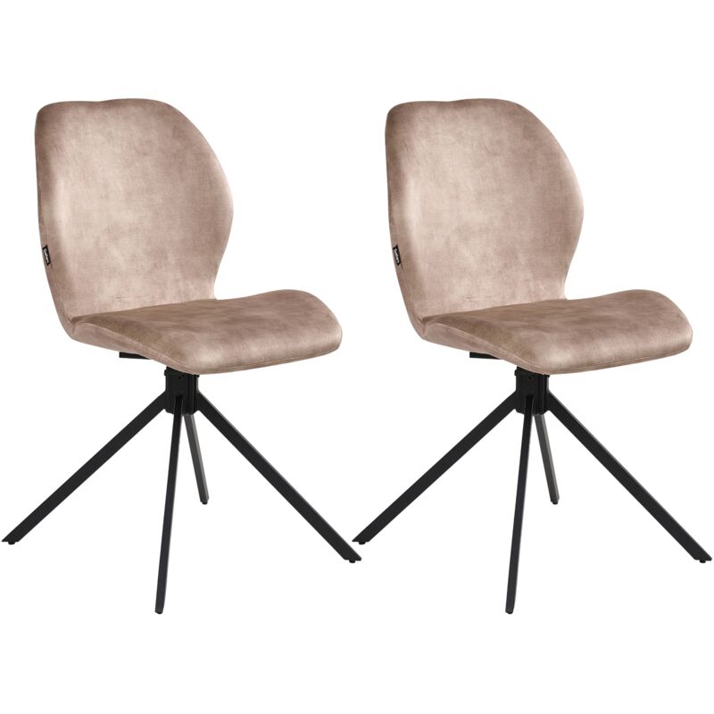 Set of 4 Dining Chairs Beige Velvet Black Iron Legs 180° Swivel Modern Upholstered Chairs MORRISON