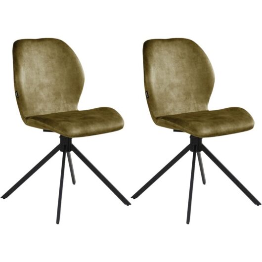 Set of 4 Dining Chairs Green Velvet Black Iron Legs 180° Swivel Modern Upholstered Chairs MORRISON