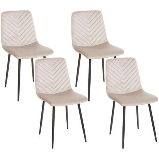 Set of 4 Dining Chairs HAVRE Velvet Beige