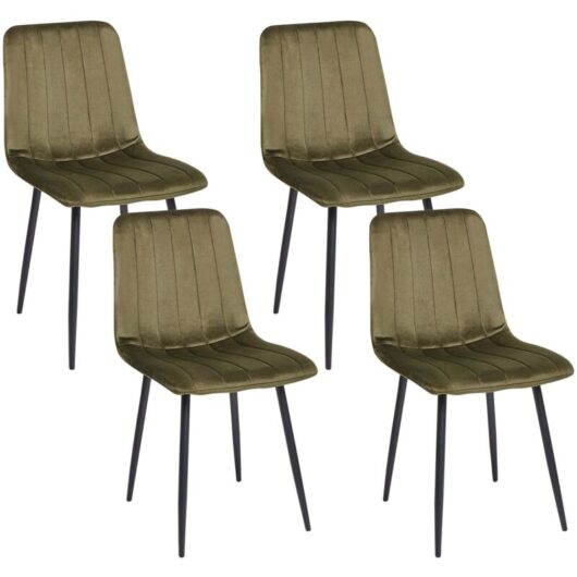 Set of 4 Dining Chairs KALISPELL Velvet Olive Green