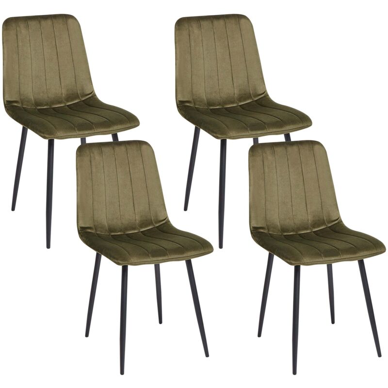 Set of 4 Dining Chairs KALISPELL Velvet Olive Green