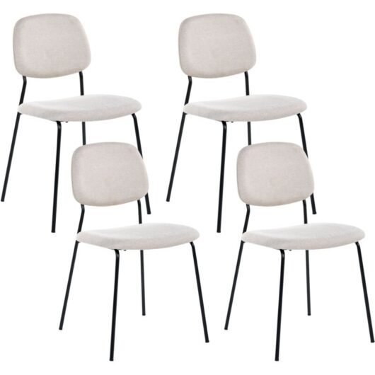 Set of 4 Dining Chairs Light Beige Black Polyester Iron Legs Armless Protective Caps Modern Minimalism Design Stackable RILEY