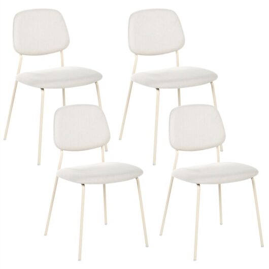 Set of 4 Dining Chairs Light Beige Polyester Armless Iron Legs Protective Caps Modern Minimalism Design Dining Room Seating RILEY
