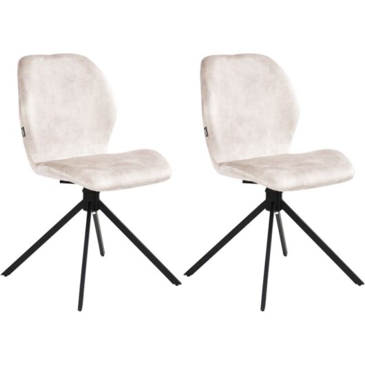 Set of 4 Dining Chairs Light Beige Velvet Black Iron Legs 180° Swivel Modern Upholstered Chairs MORRISON