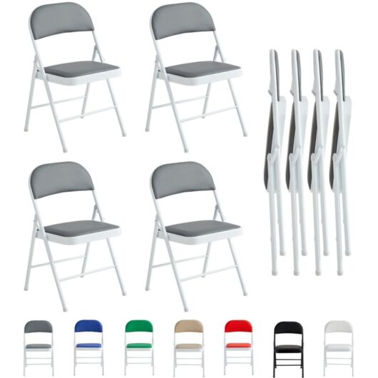 Set of 4 Faux Leather Foldable Chair with Metal Frame and Padded Seat GREY